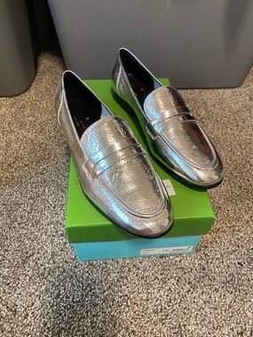 kate spade Metallic Silver Penny Loafers for Women